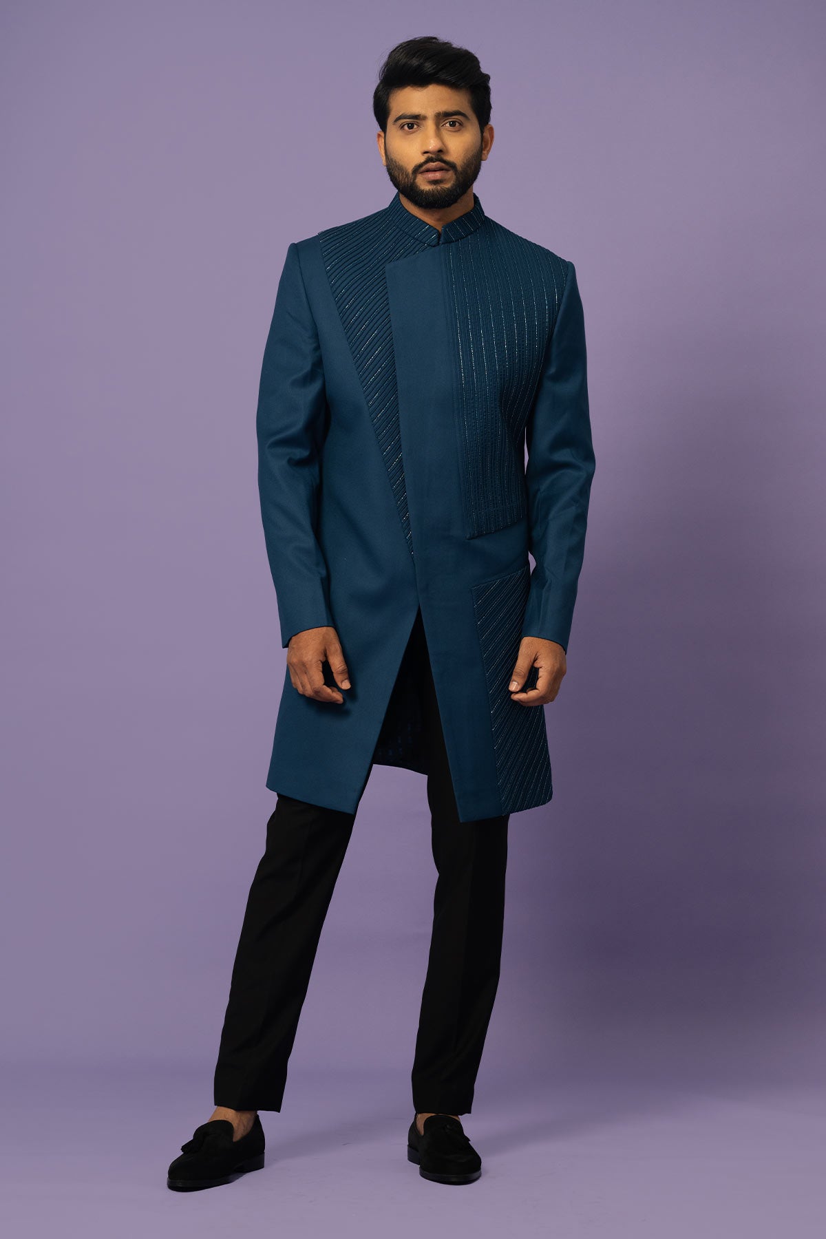 TEAL PINTUCKS ACHKAN SET