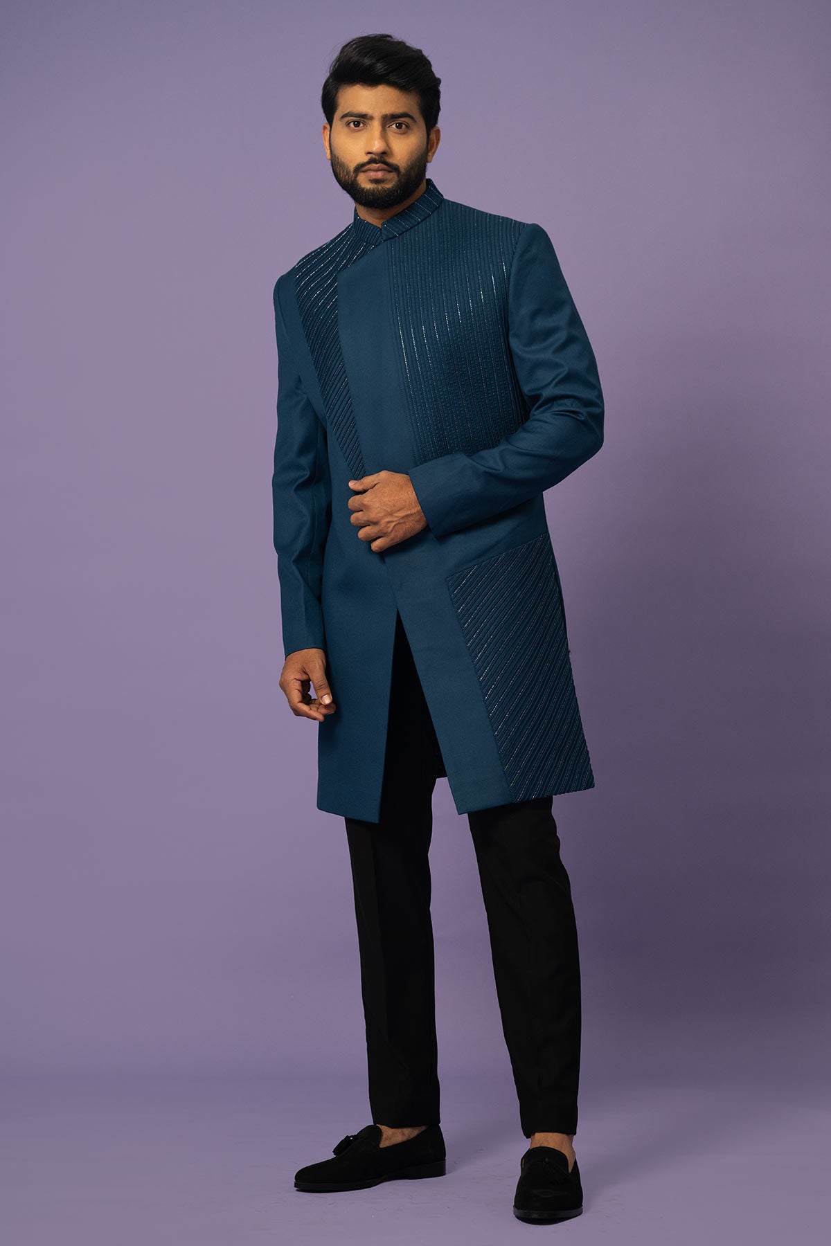 TEAL PINTUCKS ACHKAN SET
