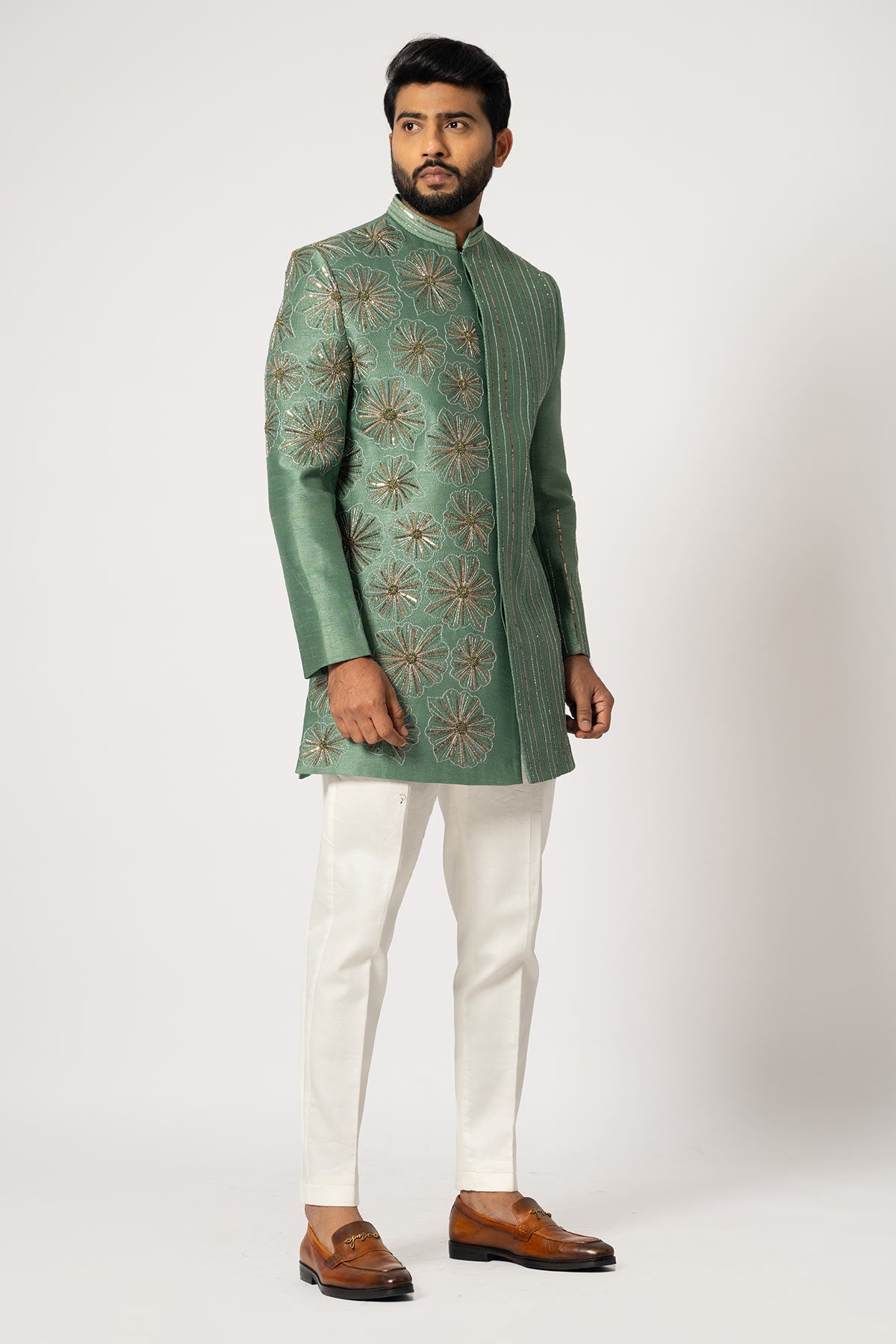 FERN GREEN FLORAL BLOOM ACHKAN SET