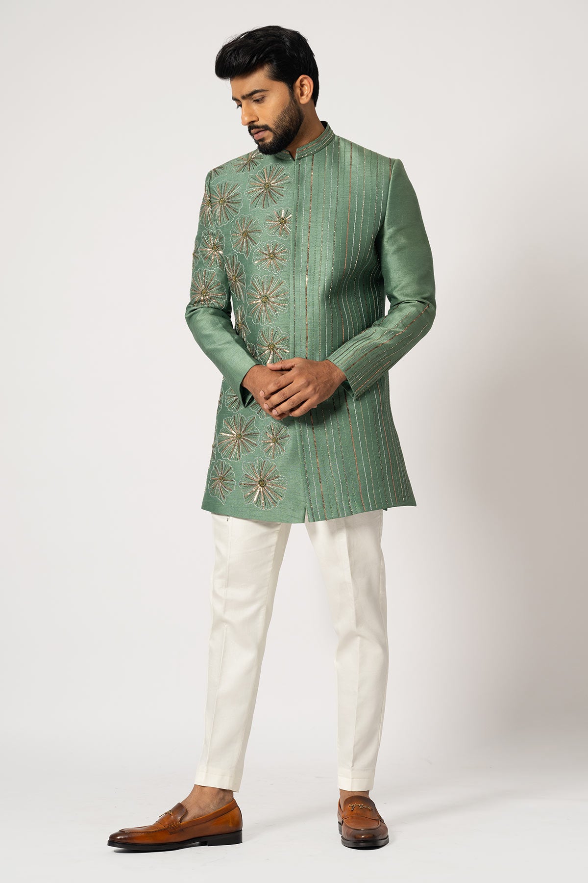 FERN GREEN FLORAL BLOOM ACHKAN SET