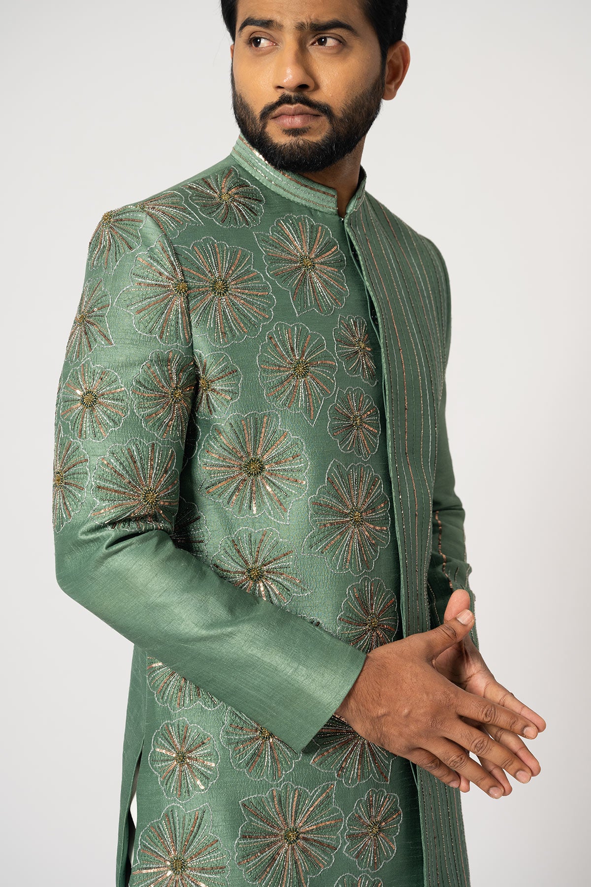 FERN GREEN FLORAL BLOOM ACHKAN SET