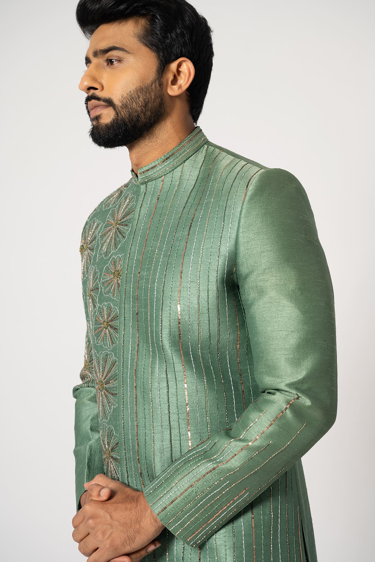 FERN GREEN FLORAL BLOOM ACHKAN SET